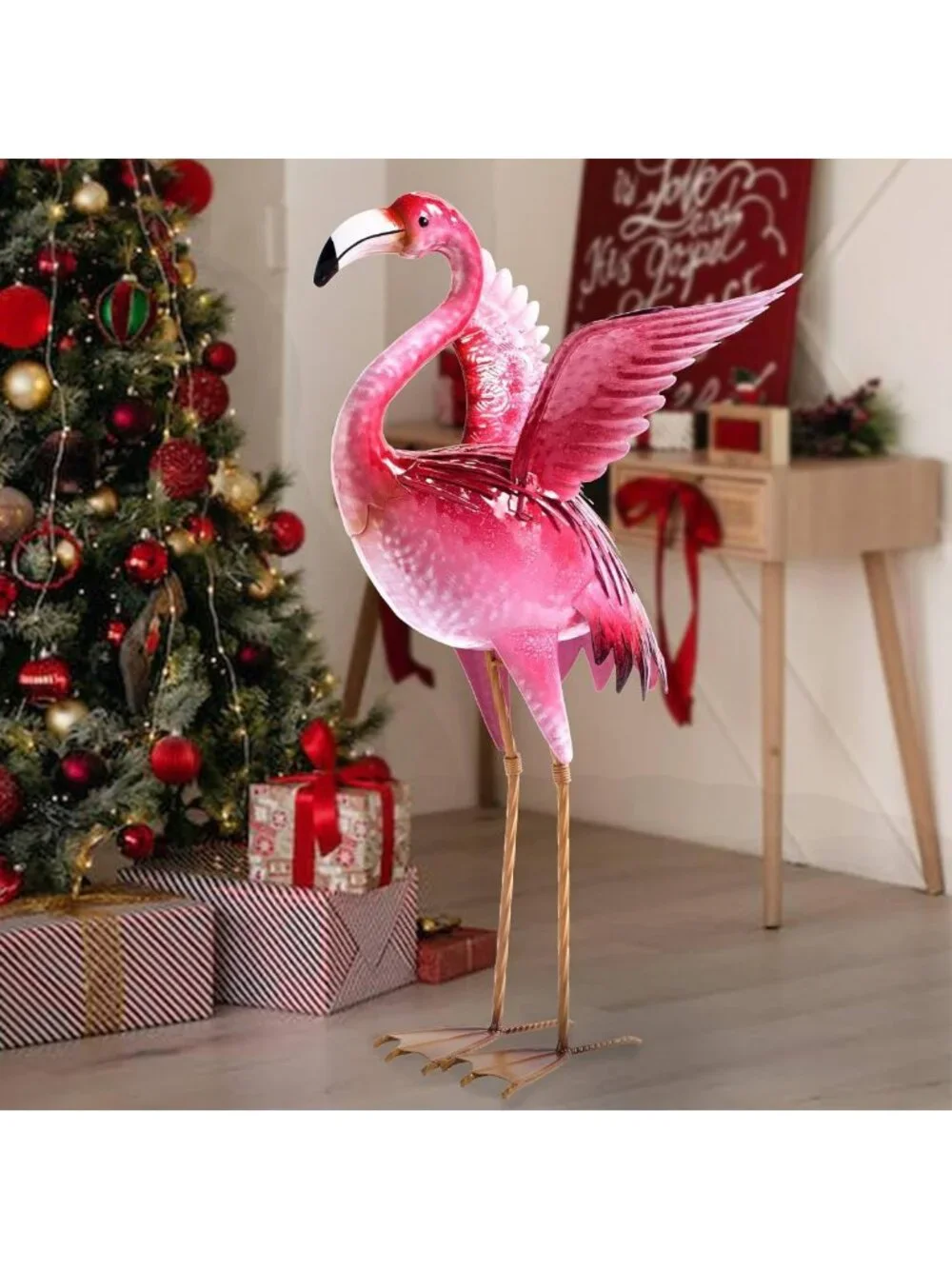 Charming Pink Flamingo Garden Statue - Outdoor Metal Bird Yard Art Decor